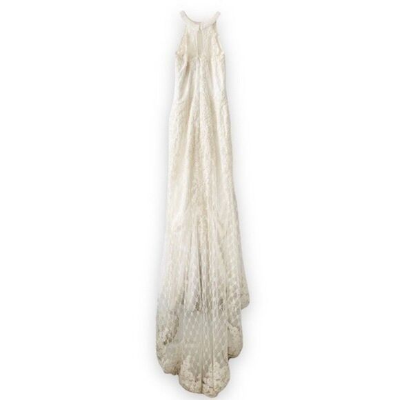 Tania Olsen Couture Wedding Dress Size 4 Ivory High Neck Beaded Halter Neck Gown - Picture 2 of 16